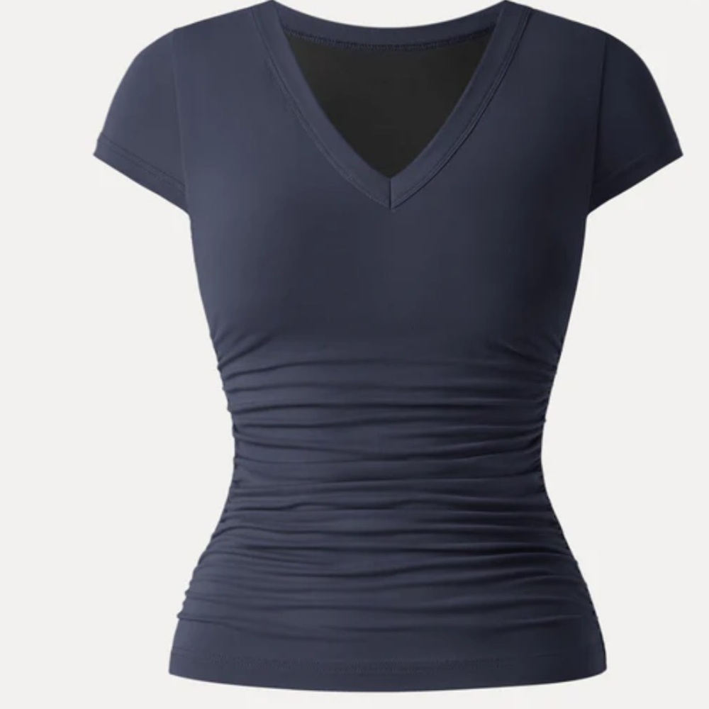 OGL Navy Short Sleeve V-Neck Top